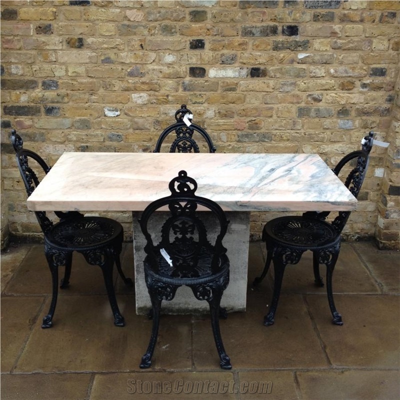 Italy Bianco White Marble Exterior Table Sets for Outside Deco