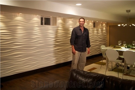 Pure White Marble Basketwave Shaped Wall Relief, Mordern Style Engravings