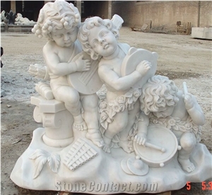 Pure White Marble Human Sculptures,Chirldren Angel Statues for Garden Decoration Western Style