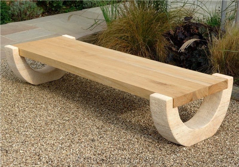 Scenery Snadstone Long Patio Benches for Garden Decoration Outside,Exterior Street Furniture