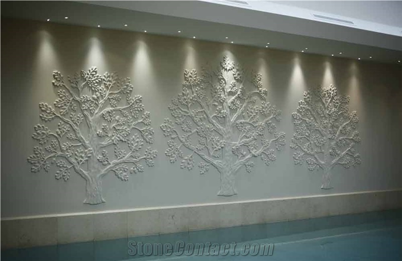 White Limestone Tree Shaped Engraving Ideas Wall Reliefs,Etchings