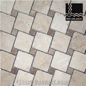 Brown Beige Travertine Antique Mosaic Pattern, Noce Travertine Mosaic Pattern