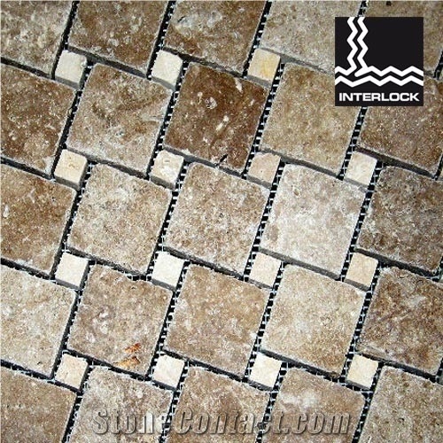 Brown Beige Travertine Antique Mosaic Pattern, Noce Travertine Mosaic Pattern