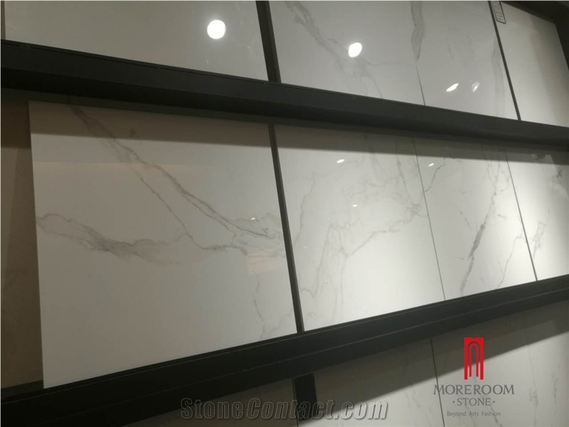 Calacatta White Marble Look Glazed Polished Porcelain Tile Flooring
