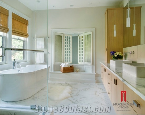 Calacatta White Marble Look Glazed Polished Porcelain Tile Flooring