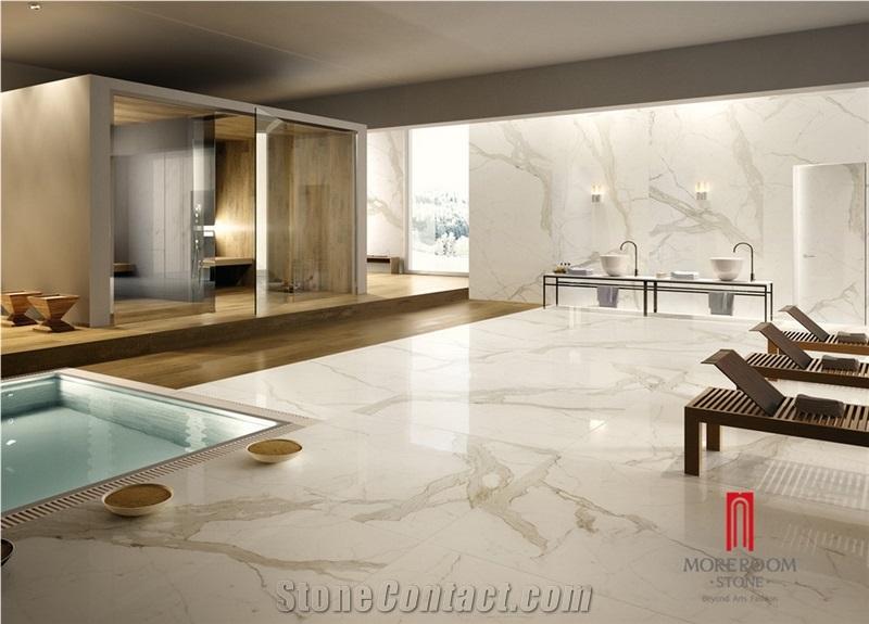 Calacatta White Marble Look Glazed Polished Porcelain Tile Flooring