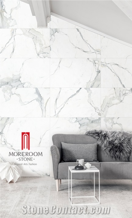 Ink-Jet and Glazed Carrara White Marble Polished Tile on Floor and Wall