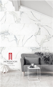 Ink-Jet and Glazed Carrara White Marble Polished Tile on Floor and Wall