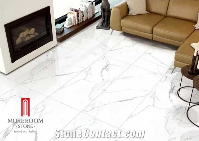 Ink-Jet and Glazed Carrara White Marble Polished Tile on Floor and Wall