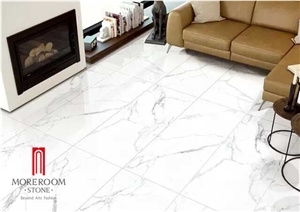 Ink-Jet and Glazed Carrara White Marble Polished Tile on Floor and Wall