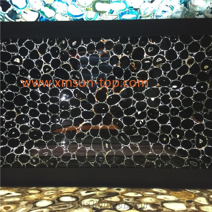 Black Agate Stone Slabs, Luxury Black Semiprecious Stone Slab&Tile, Decoration Semi Precious Wall & Floor Covering, Black Agate Gemstone, Agate Precious Stone Slabs&Customized, Brown Gemstone Tiles