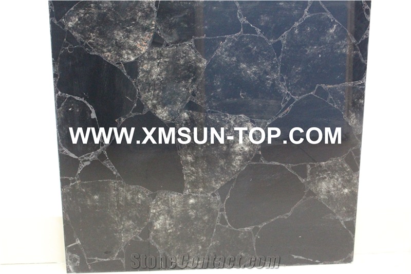 Black Semiprecious Stone Slab&Tile&Customized/Luxury Semi-Precious Stone/Semi Precious Stone Slab for Wall Cladding&Flooring/Semi-Precious Stone Panel/Interior Decoration
