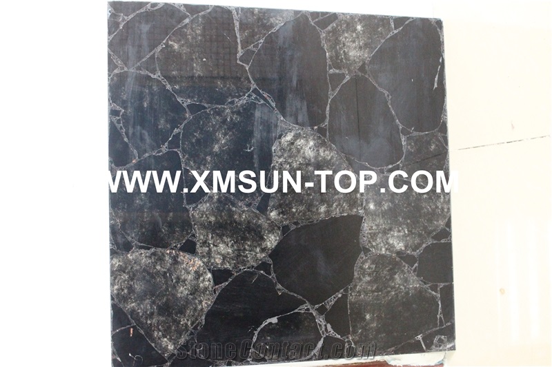 Black Semiprecious Stone Slab&Tile&Customized/Luxury Semi-Precious Stone/Semi Precious Stone Slab for Wall Cladding&Flooring/Semi-Precious Stone Panel/Interior Decoration
