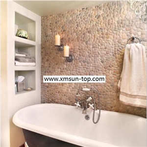 Brown and Red Pebble Walling/Natural River Stone Wall Coveing/Pebble Mosaic Tile in Mesh/Pebble Mosaic Wall Tile/Pebble Mosaic for Bathroom/Decorative Pebble Wall Tile