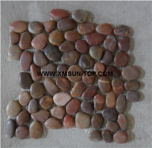 Brown and Red Pebble Walling/Natural River Stone Wall Coveing/Pebble Mosaic Tile in Mesh/Pebble Mosaic Wall Tile/Pebble Mosaic for Bathroom/Decorative Pebble Wall Tile