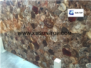 Brown Petrified Wood(Round Wood) Semiprecious Stone/Brown Semi-Precious Stone Slab&Tile&Customized/Semi Precious Stone Slab for Wall Cladding&Flooring/Semi-Precious Stone Panel/Interior Decoration