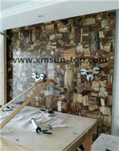 Brown Petrified Wood Semiprecious Stone Wall Covering/Brown Semi-Precious Stone Interior Wall Cladding/Colorful Semi Precious Stone Floor Tiles/Multicolor Semi Precious Stone Panel/Interior Decoration