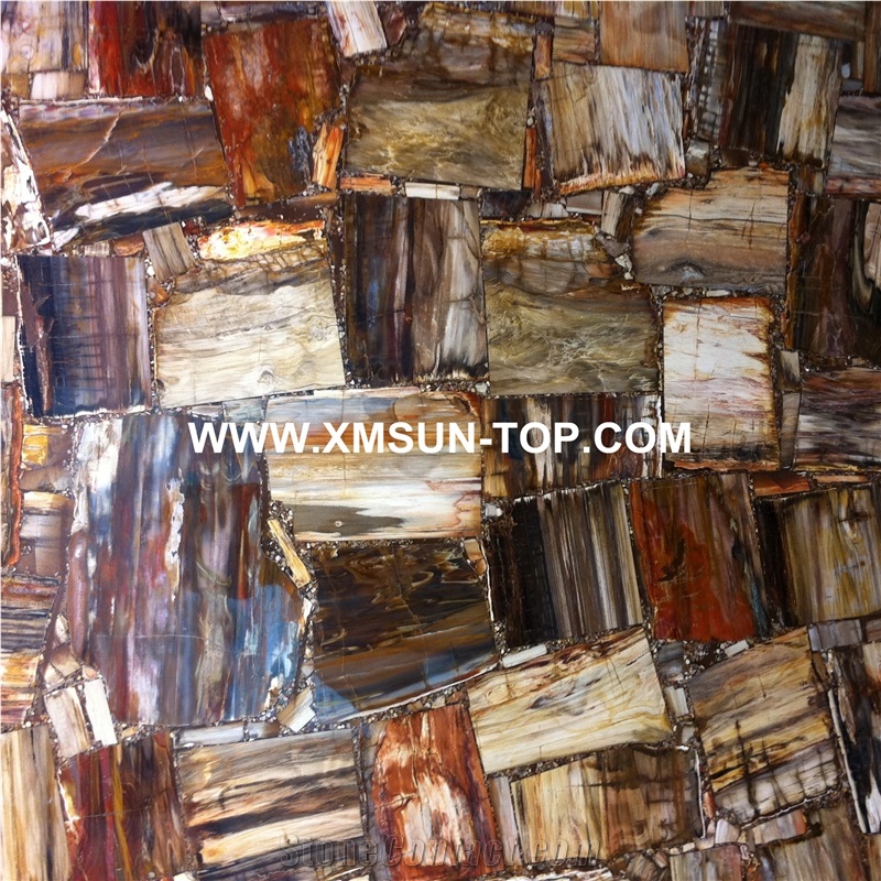 Brown Petrified Wood(Square Wood) Semiprecious Stone/Brown Semi-Precious Stone Slab&Tile&Customized/Semi Precious Stone Slab for Wall Cladding&Flooring/Semi-Precious Stone Panel/Interior Decoration