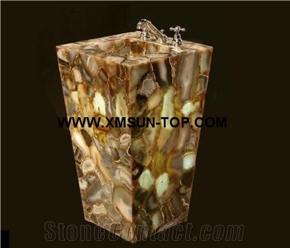 Brown Semiprecious Stone Pedestal Sinks&Basins/Brown Semiprecious Stone Bathroom Sinks/Squre Sinks&Basins/Wash Basins