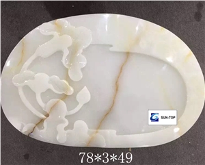 China White Onyx Tea Trays, Handcrafts Onyx Tray, Carved Tea Tray, Elegant White Onyx Tea Sets, White Onyx Stone Panels, Onyx Coaster, White Onyx Stone Artworks