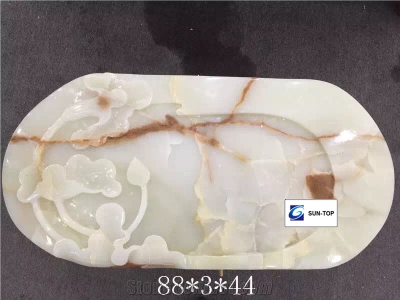 China White Onyx Tea Trays, Handcrafts Onyx Tray, Carved Tea Tray, Elegant White Onyx Tea Sets, White Onyx Stone Panels, Onyx Coaster, White Onyx Stone Artworks