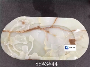 China White Onyx Tea Trays, Handcrafts Onyx Tray, Carved Tea Tray, Elegant White Onyx Tea Sets, White Onyx Stone Panels, Onyx Coaster, White Onyx Stone Artworks