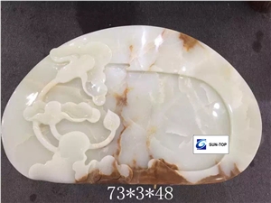 China White Onyx Tea Trays, Handcrafts Onyx Tray, Carved Tea Tray, Elegant White Onyx Tea Sets, White Onyx Stone Panels, Onyx Coaster, White Onyx Stone Artworks