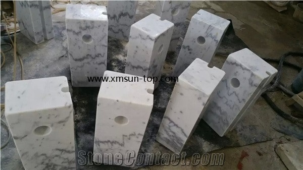 Chinese Carrara White Parking Stones, Guangxi White Marble Car Stop Stones, China White Marble Parking Curbs& Barriers, Marble Car Parking Stone, Landscaping Natural Stone, Garden Stone