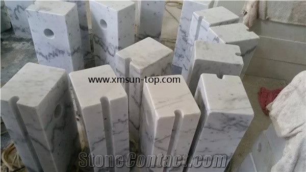 Chinese Carrara White Parking Stones, Guangxi White Marble Car Stop Stones, China White Marble Parking Curbs& Barriers, Marble Car Parking Stone, Landscaping Natural Stone, Garden Stone
