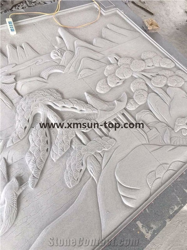 G633 Wall Relief &Etching&Chinese Grey Granite Handcarved Relief&Engraving Relief Design