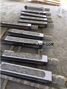 G654 Granite Relief Carving Balustrades/China Impala Engraving Granite Baluster/Sesame Black Granite Handrail/Dark Grey Railings/Exterior Decoration/China Jasberg Granite Railing