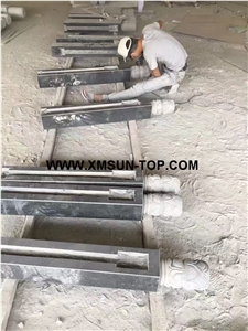 G654 Granite Relief Carving Balustrades/China Impala Engraving Granite Baluster/Sesame Black Granite Handrail/Dark Grey Railings/Exterior Decoration/China Jasberg Granite Railing
