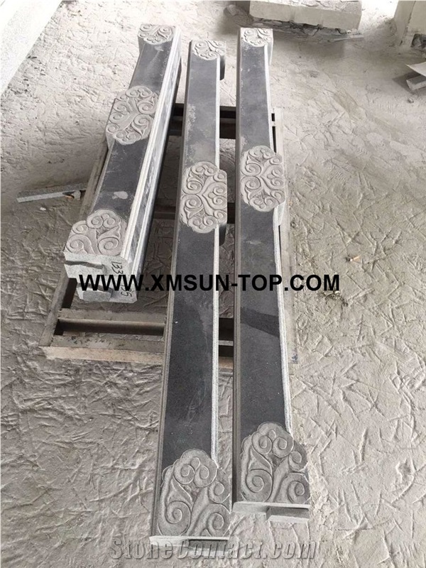 G654 Granite Relief Carving Balustrades/China Impala Engraving Granite Baluster/Sesame Black Granite Handrail/Dark Grey Railings/Exterior Decoration/China Jasberg Granite Railing