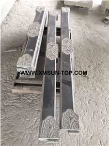 G654 Granite Relief Carving Balustrades/China Impala Engraving Granite Baluster/Sesame Black Granite Handrail/Dark Grey Railings/Exterior Decoration/China Jasberg Granite Railing