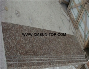 G687 Granite Steps&Stairs/Peach Red Granite Stair Treads/Peach Blossom Red Gutian Granite Staircase/Taohua Hong Granite Stair Riser