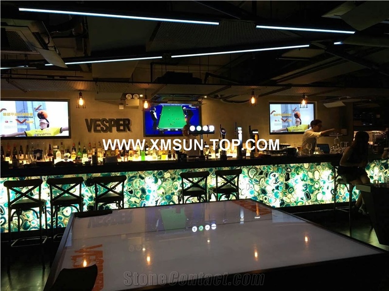Green Semi Precious Stone Bar Top/Light Green Semiprecious Stone Reception Counter/Green Stone Reception Desk/Semi-Precious Work Tops/Green Stone Inlayed Tabletops/Square Table Tops