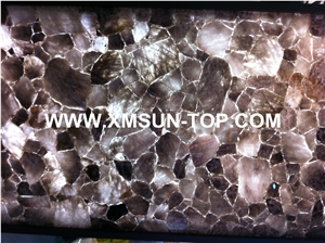 Light Grey Crystal Semiprecious Stone/Luxury Smoke Grey Semi-Precious Stone Slab&Tile&Customized/Semi Precious Stone Slab for Wall Cladding&Flooring/Semi-Precious Stone Panel/Interior Decoration