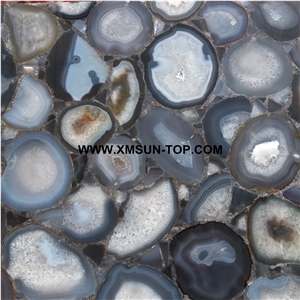 Polished Brazil Agate Semiprecious Stone Tile & Customized & Wall/Floor Covering/Light Grey Semi Precious Stone Panels With Light Penetrating Through Effect/Stone Flooring/Interior Decoration