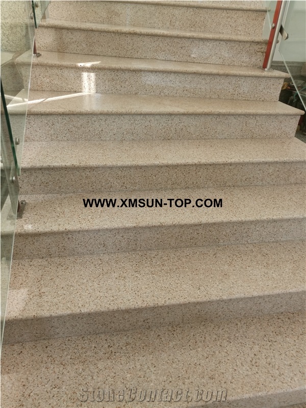 Polished G682 Granite Steps/Desert Gold Granite Stair/Gold Leaf China Granite Stair Riser&Stair Treads/Golden Sand Granite Steps &Staircase