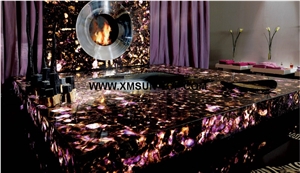 Purple Crystal Semi-Precious Stone Bathtub Surround/Dark Purple Semi-Precious Stone Bathtubs/ Lilac Semiprecious Bath Tubs/Bathtub Panels/Interior Decoration