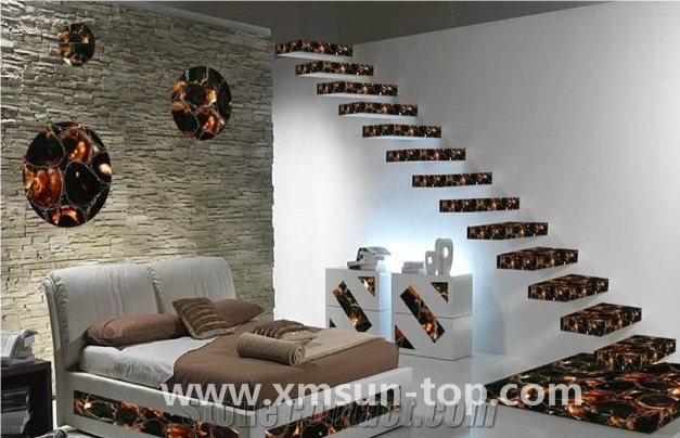 Semi-Precious Stone Interior Staircase/Black Semi Precious Stone Steps/Colorful Semi Precious Stone Stair Riser/Multicolor Semi Precious Stone Stair Treads