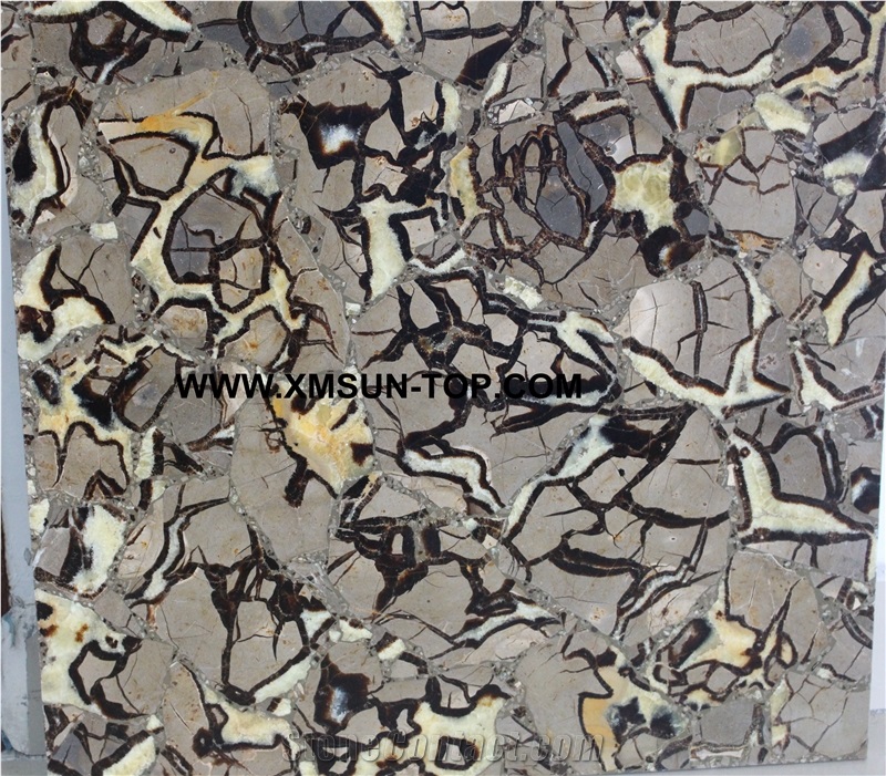 Septarium Semiprecious Stone Slab&Tile&Customized/Luxury Brown Semi-Precious Stone/Semi Precious Stone Slab for Wall Cladding&Flooring/Semi-Precious Stone Panel/Interior Stone