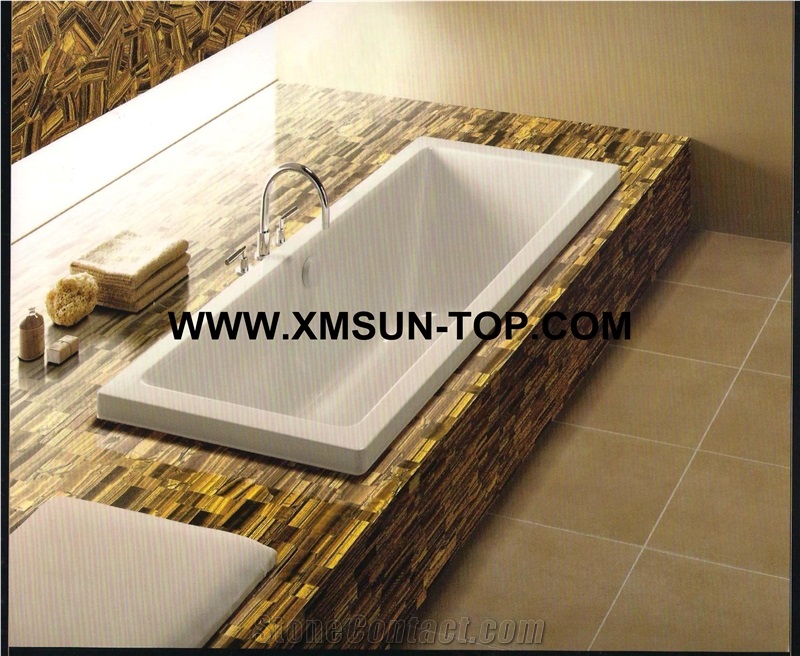 Yellow Tiger Eye Semi-Precious Stone Bathtub Surround/Yellow Tiger Eye Semi-Precious Stone Bathtubs/Yellow Semiprecious Bath Tubs/Bathtub Panels/Interior Decoration