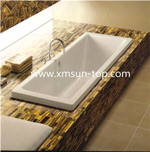 Yellow Tiger Eye Semiprecious Stone Bathtubs, Tiger Eye Gemstone Bathtub Surround, Yellow Precious Stone Bathtub Panels, Luxury Yellow Tiger Eye Bath Tubs, Interior Decoration