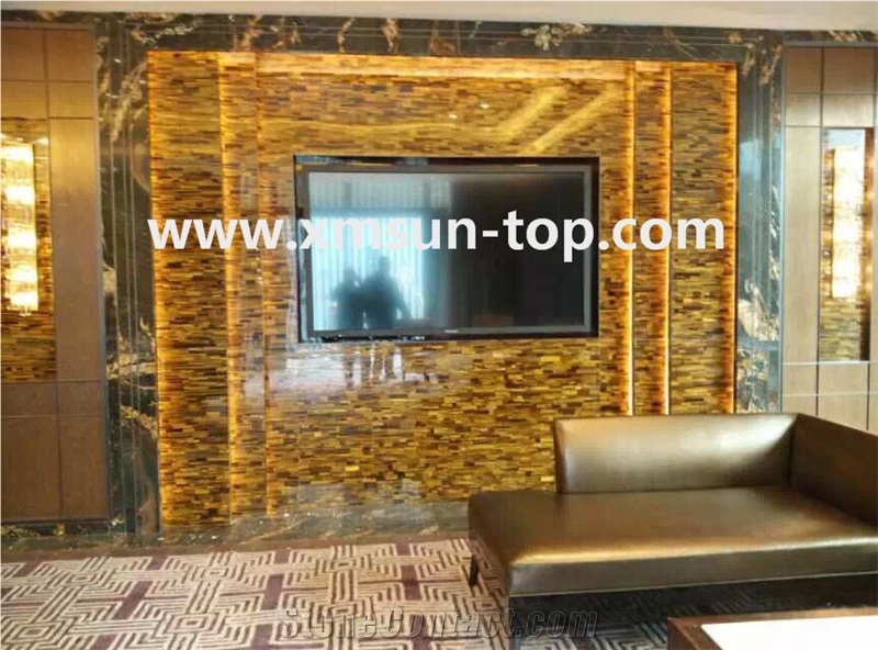 Yellow Tiger Eye Semiprecious Stone Wall Covering/Yellow Tiger Eye Semi-Precious Stone Wall Cladding/Yellow Semi Precious Stone Wall Tiles/Multicolor Semi Precious Stone Panels/Interior Decoration