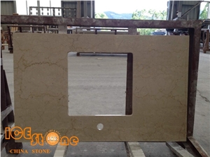 Beige Marble Botticino Classico Marble Bathroom Vanity Tops, Bathroom Tops