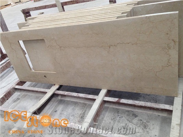 Beige Marble Botticino Classico Marble Bathroom Vanity Tops, Bathroom Tops