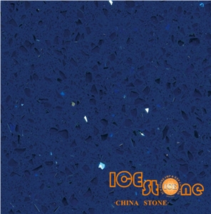 Crystal Blue Quartz Stone Solid Surfaces Polished Slabs Tiles Engineered Stone Artificial Stone Slabs for Hotel Kitchen, Bathroom Backsplash Walling Panel Customized Edge