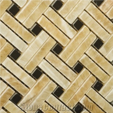 Honey Onyx Wall Mosaic, Yellow Wooden Onyx Wall Mosaic, Basketweave Mosaic