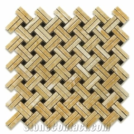Honey Onyx Wall Mosaic, Yellow Wooden Onyx Wall Mosaic, Basketweave Mosaic